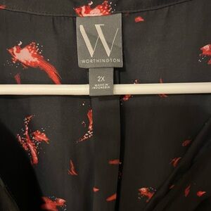 Worthington Elegant Black Blouse with Red Pattern